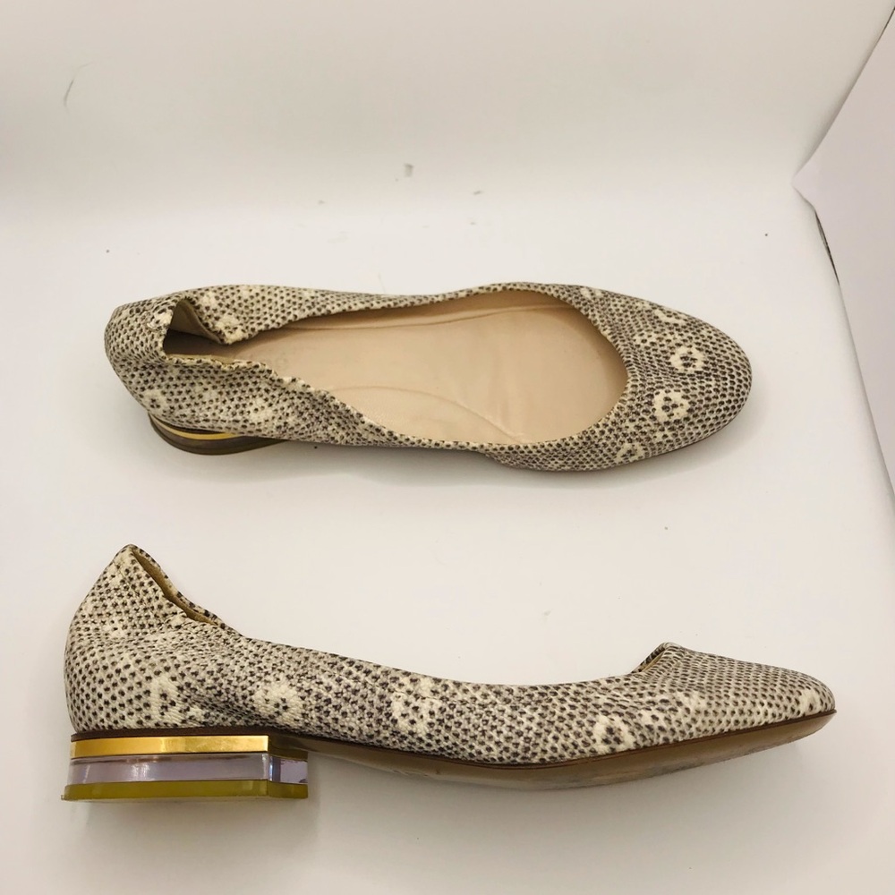 Chloe Beige Snake-Print Ballet Flats - Picture 2 of 9
